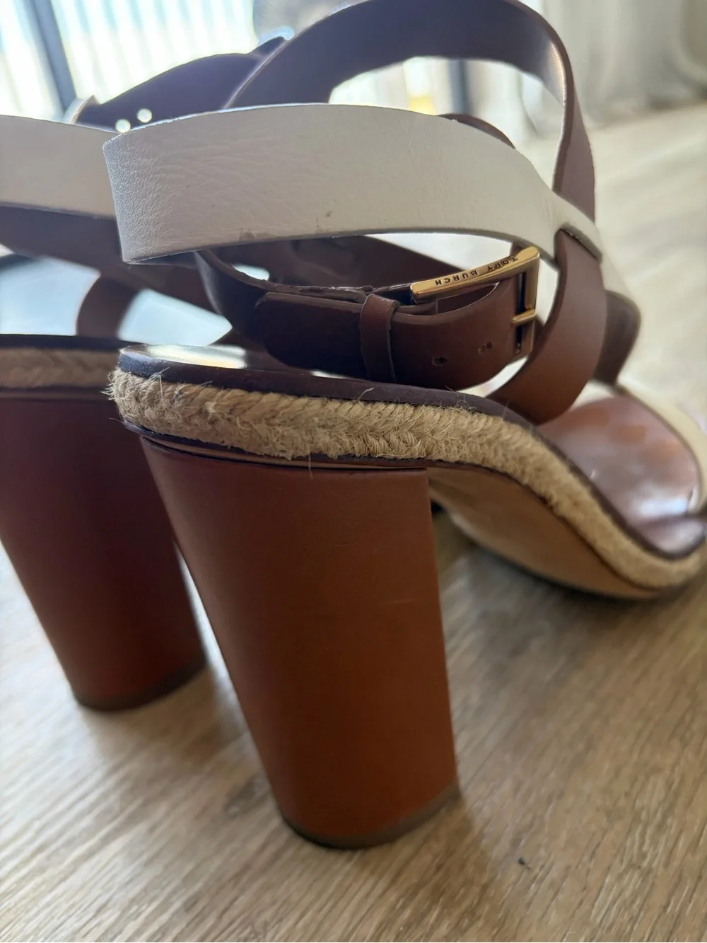 Tory Burch Two-Tone Crisscross Leather Sandals in Cream and Tan